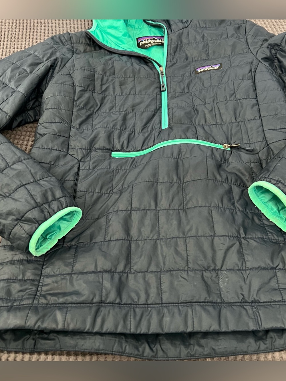 Patagonia Teal Lined Quarter Zip Pullover Hooded Jacket Size XS